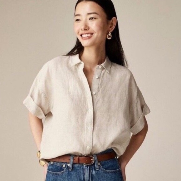 J. Crew Tops - J CREW‎ BAIRD McNUTT IRISH LINEN CAPTAINE RELAXED SHIRT CREAM SZ M LAGENLOOK EUC